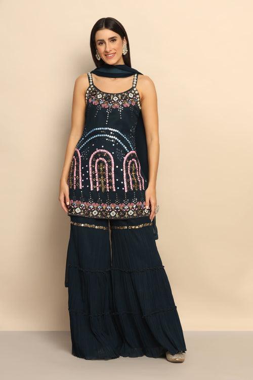 Glamorous Navy Blue Sequins and Poth Beads Lehenga - Unleash Your Inner Diva