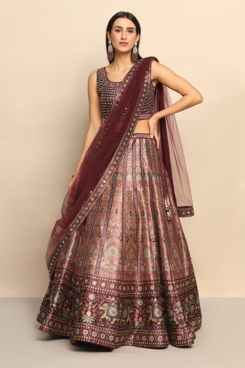 Dazzling Maroon Mirror and Swarovski Lehenga - Embrace Glamour and Opulence