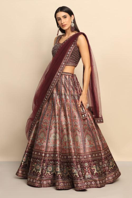 Dazzling Maroon Mirror and Swarovski Lehenga - Embrace Glamour and Opulence