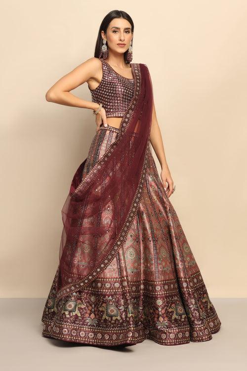 Dazzling Maroon Mirror and Swarovski Lehenga - Embrace Glamour and Opulence