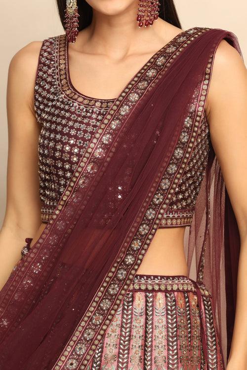 Dazzling Maroon Mirror and Swarovski Lehenga - Embrace Glamour and Opulence