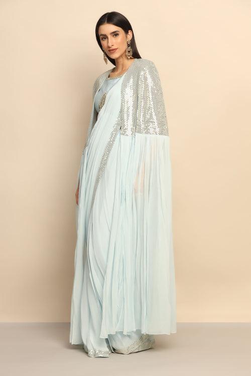 Captivating Sky Blue Dress with Sparkling Sequins - Embrace Glamour and Elegance