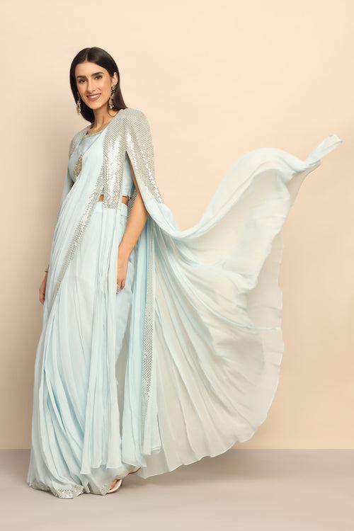 Captivating Sky Blue Dress with Sparkling Sequins - Embrace Glamour and Elegance