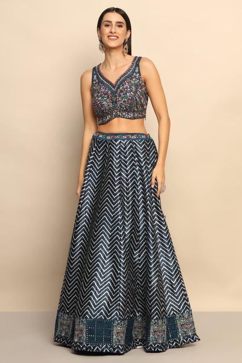 Azure Splendor Blue Lehenga with Thread Work, Mirror, Sequins, and Cut Dana