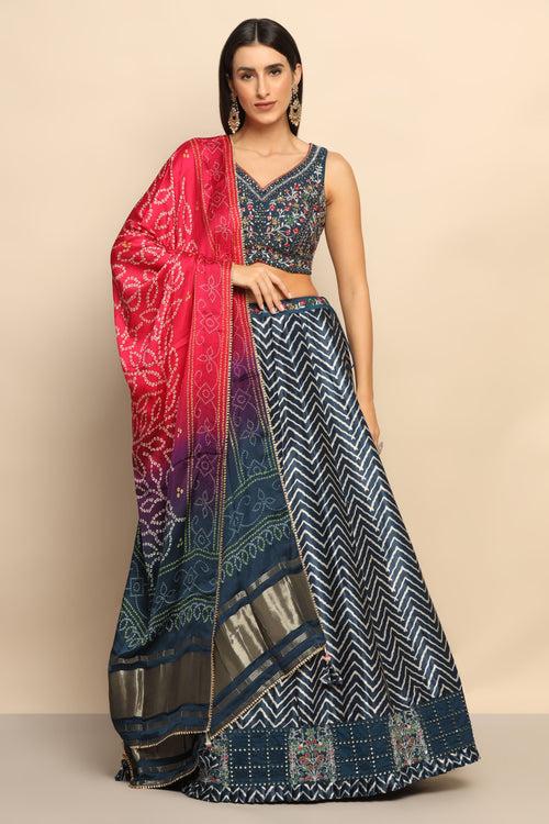 Azure Splendor Blue Lehenga with Thread Work, Mirror, Sequins, and Cut Dana