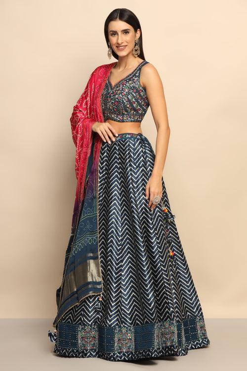 Azure Splendor Blue Lehenga with Thread Work, Mirror, Sequins, and Cut Dana