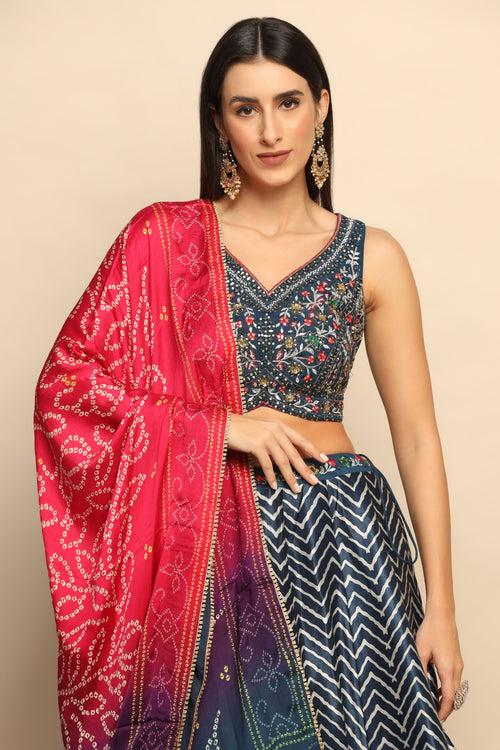 Azure Splendor Blue Lehenga with Thread Work, Mirror, Sequins, and Cut Dana