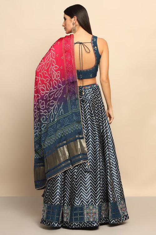 Azure Splendor Blue Lehenga with Thread Work, Mirror, Sequins, and Cut Dana