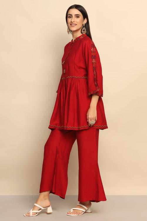 Exquisite Red Thread Work Tassel Dress - Embrace Effortless Elegance