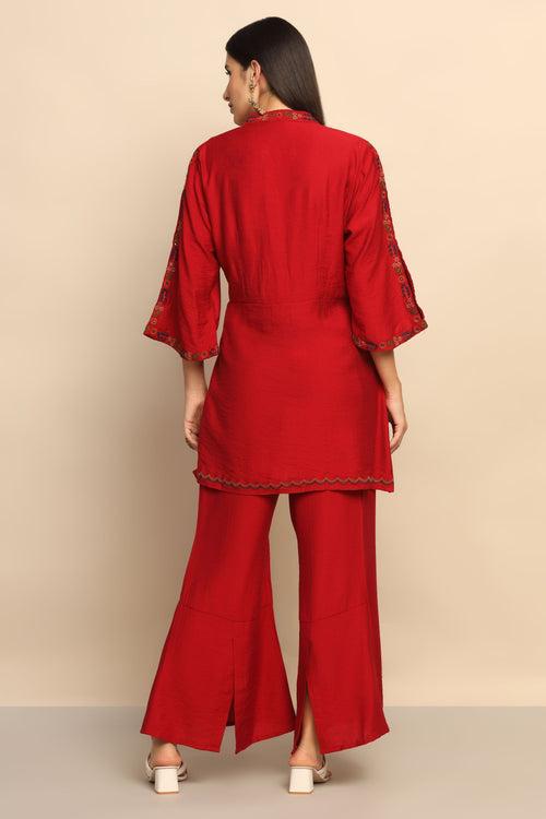 Exquisite Red Thread Work Tassel Dress - Embrace Effortless Elegance