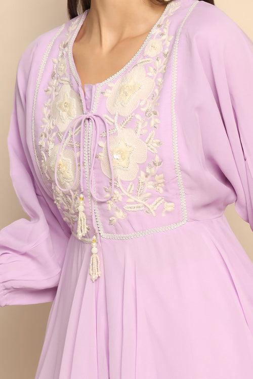 Graceful Lavender and White Sequin Beaded Lace Dress - Timeless Elegance