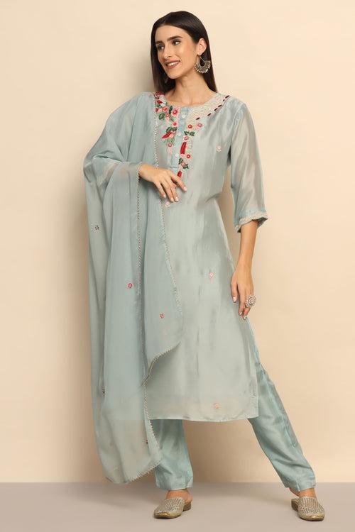 Enchanting Light Blue Suit with Dabka, Sequins, Beads & Thread Work