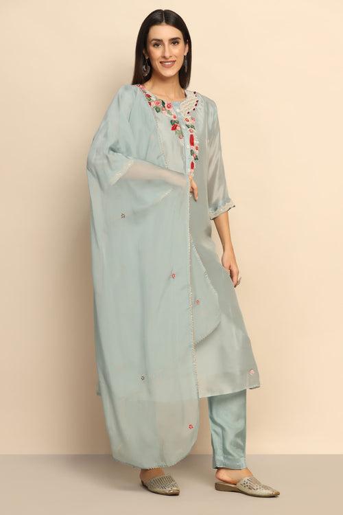 Enchanting Light Blue Suit with Dabka, Sequins, Beads & Thread Work