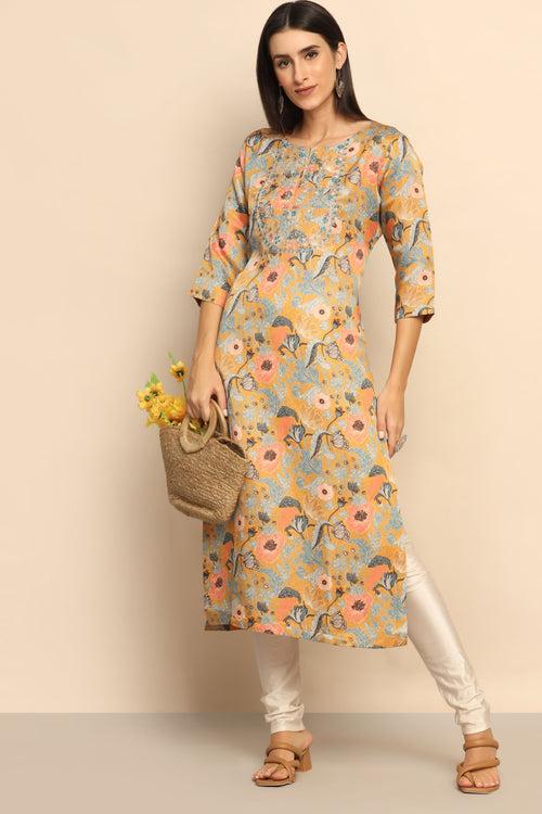 Sunshine Bliss Yellow Kurti with Thread Knot, Dabka, Sequins