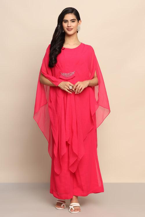 Graceful Delight: Magenta Color Long Top and Palazzo Set in Satin dress