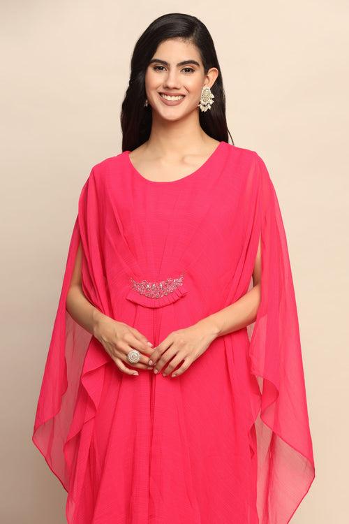 Graceful Delight: Magenta Color Long Top and Palazzo Set in Satin dress