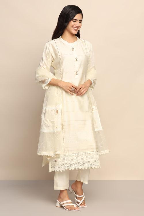 Graceful White Color Suit Set with Sequins and Thread Work