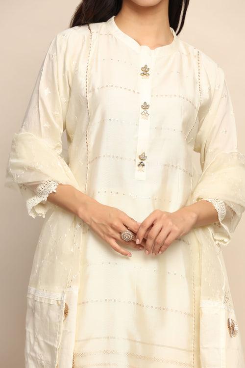 Graceful White Color Suit Set with Sequins and Thread Work