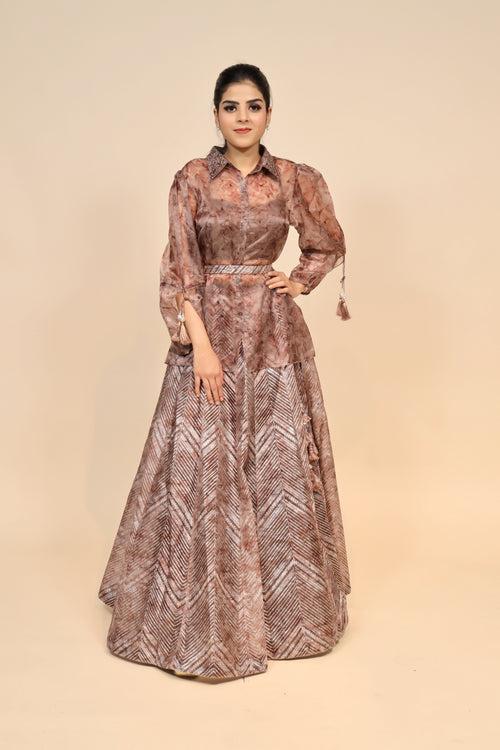 Sophisticated Brown Tissue Gota Lehenga