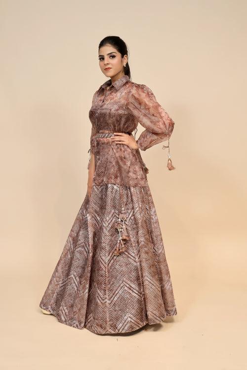 Sophisticated Brown Tissue Gota Lehenga