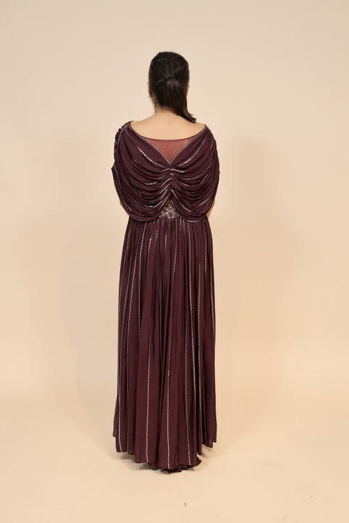 Glamorous Georgette Wine Dress with Cut Dana & Sequin