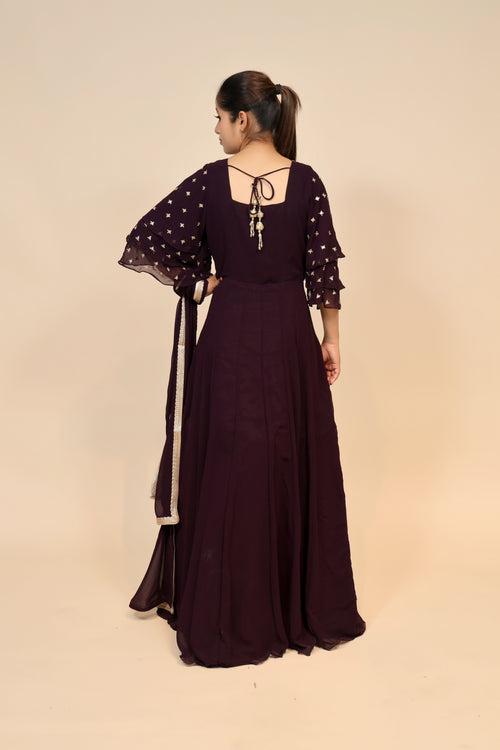 Glamorous Wine Georgette Dress with Cut Dana & Zarkan