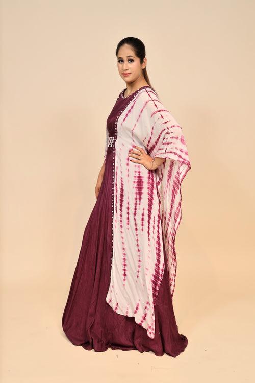 Exquisite Chinon Purple Dress with Mirror & Kodiya Embellishments