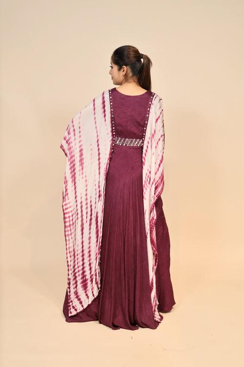 Exquisite Chinon Purple Dress with Mirror & Kodiya Embellishments