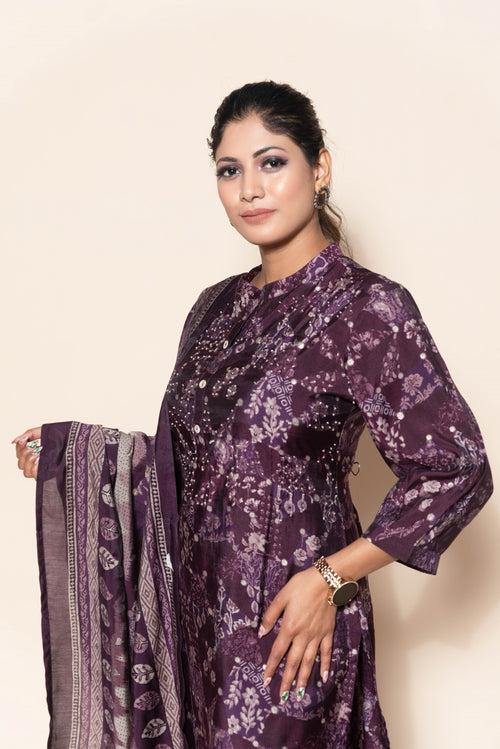 Radiant Purple Silk Suit with Intricate Cut Dana and Sequin Embellishments