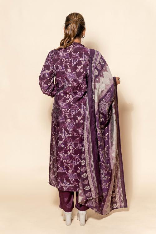 Radiant Purple Silk Suit with Intricate Cut Dana and Sequin Embellishments