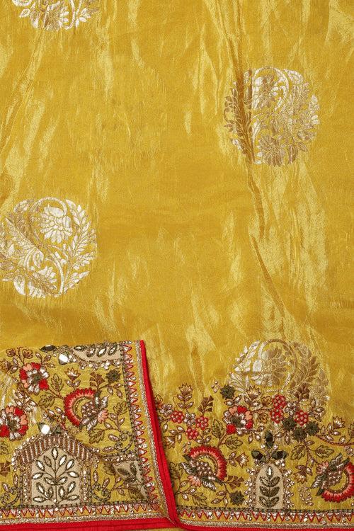 Radiant Yellow Color Silk Blend Saree with Thread Work, Sequins & Gota