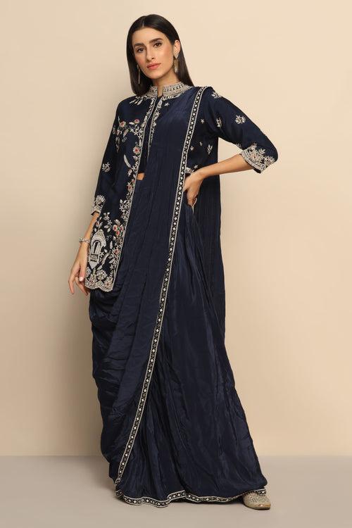 Midnight Star Dark Blue Dress with Sequins, Sali, thread work, Cut Dana