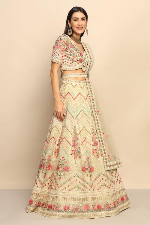 Elegant Pista Green Net Lehenga with Thread Work Sequins