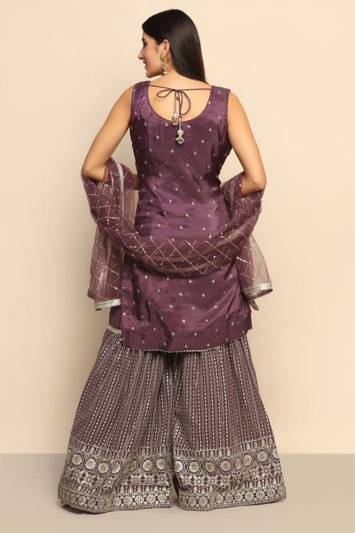 Royal Amethyst Purple Dress with Mirror, Sequins, and Zari