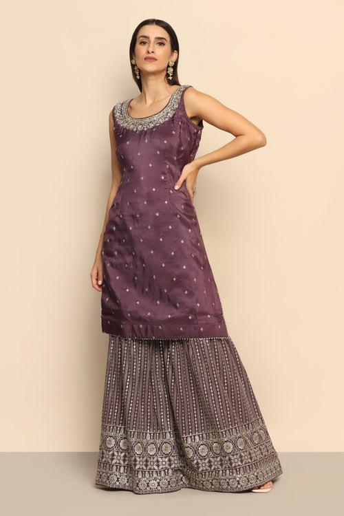 Royal Amethyst Purple Dress with Mirror, Sequins, and Zari