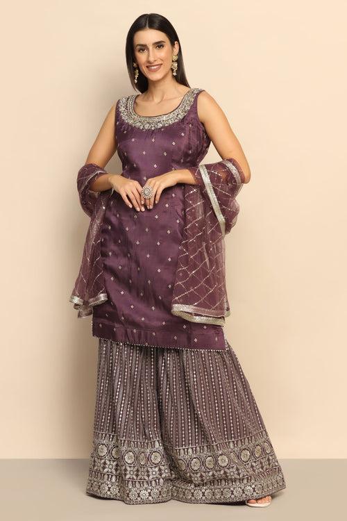 Royal Amethyst Purple Dress with Mirror, Sequins, and Zari