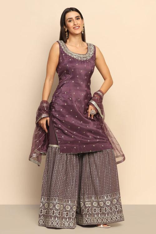 Royal Amethyst Purple Dress with Mirror, Sequins, and Zari