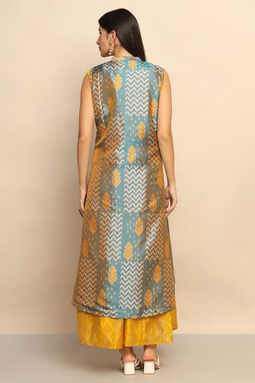 Sunflower Serenade Mustard and Blue Printed Dress