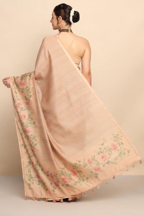 Stunning Peach Silk Saree with Exquisite Floral Motif