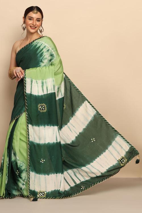 Enchanting Green Silk Saree with Gota and Thread Work