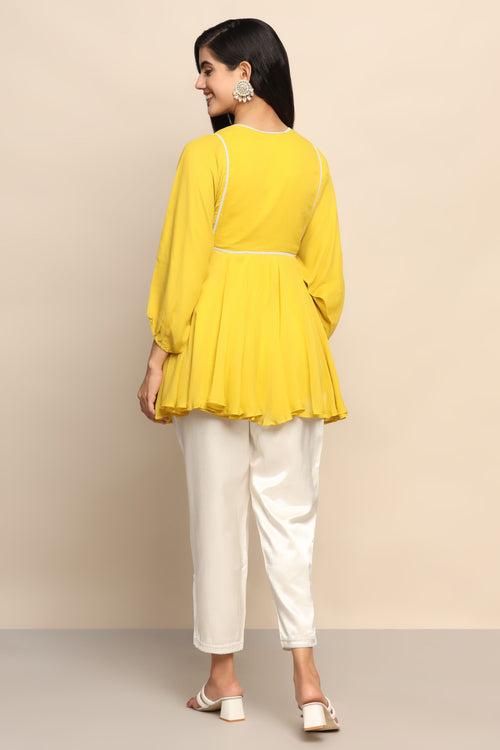 Sunshine Glamour: Yellow Color Top with Pant