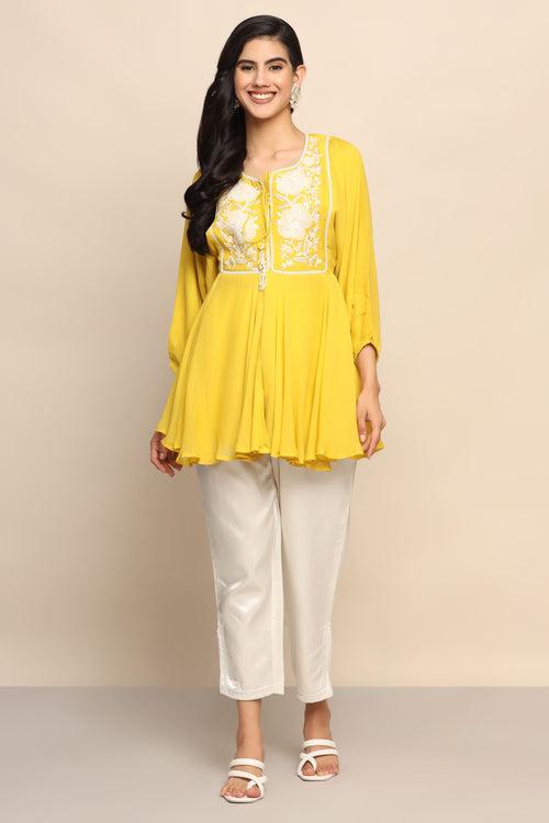 Sunshine Glamour: Yellow Color Top with Pant