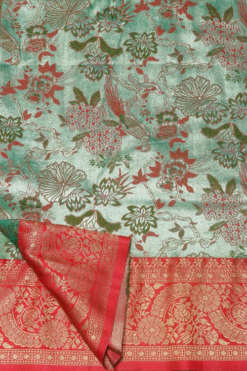 Nature's Splendor: Green Color Silk Saree with Floral Motif