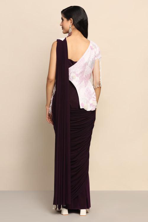 Glamorous Purple Drape Saree with Heavy Designer Jacket