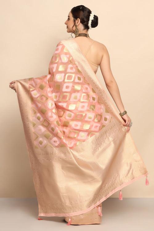 Enchanting Geometry: Pink Color Organza Saree with Geometrical Motif