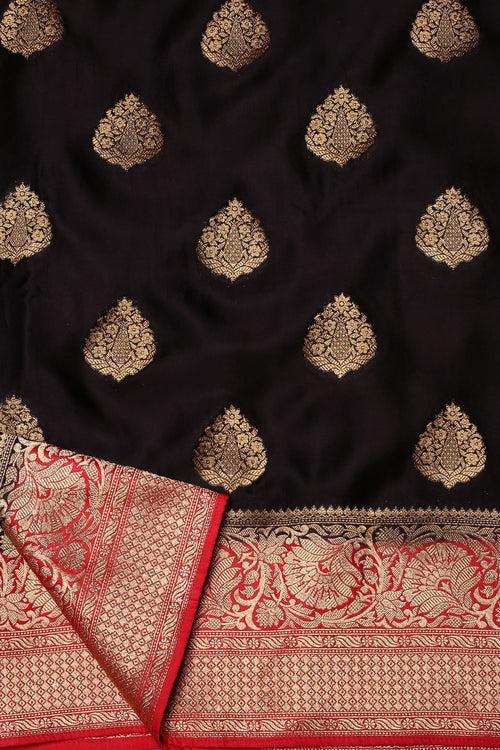 Timeless Black Silk Saree with Zari Work and Paisley Motif