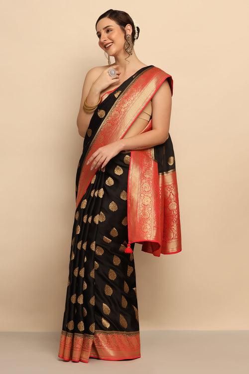 Timeless Black Silk Saree with Zari Work and Paisley Motif