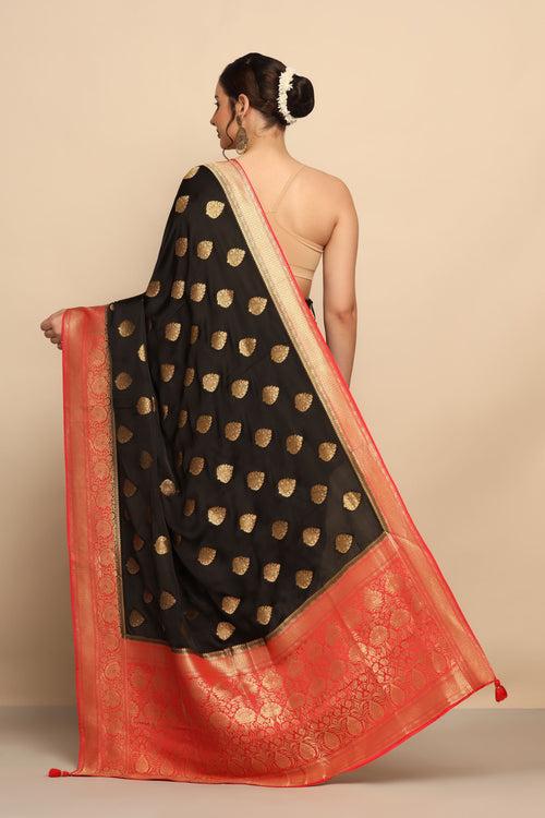 Timeless Black Silk Saree with Zari Work and Paisley Motif