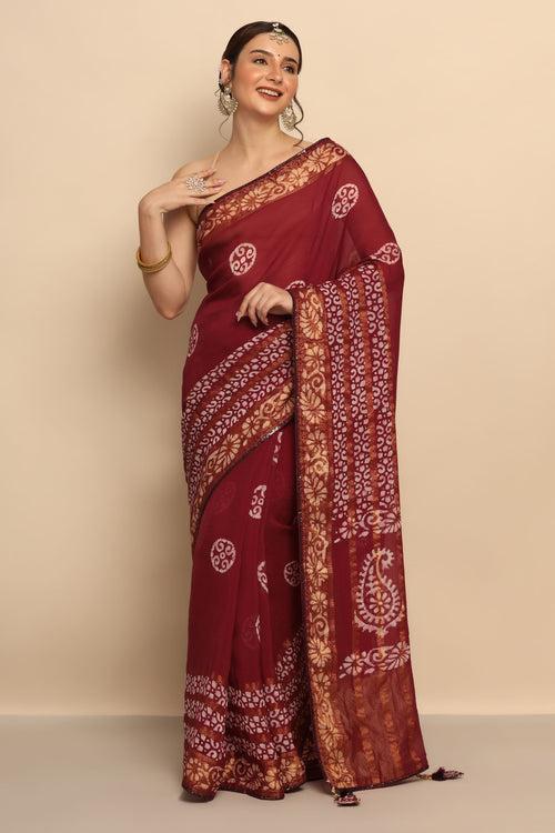 Elegant Wine Color Georgette Saree with Geometrical Motif