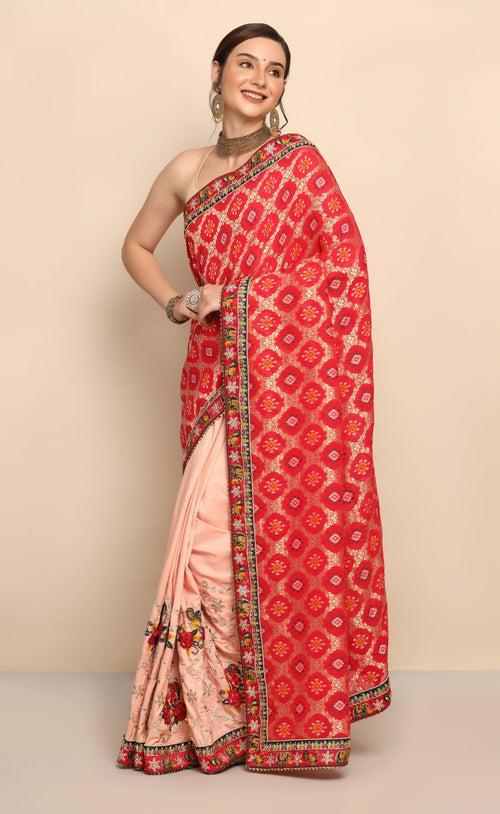 Elegant Pink Magenta Silk Saree with Thread Work, Sequins, and Zari